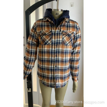 Men's Long Sleeve Quilted Lined Shirt Jacket Hood